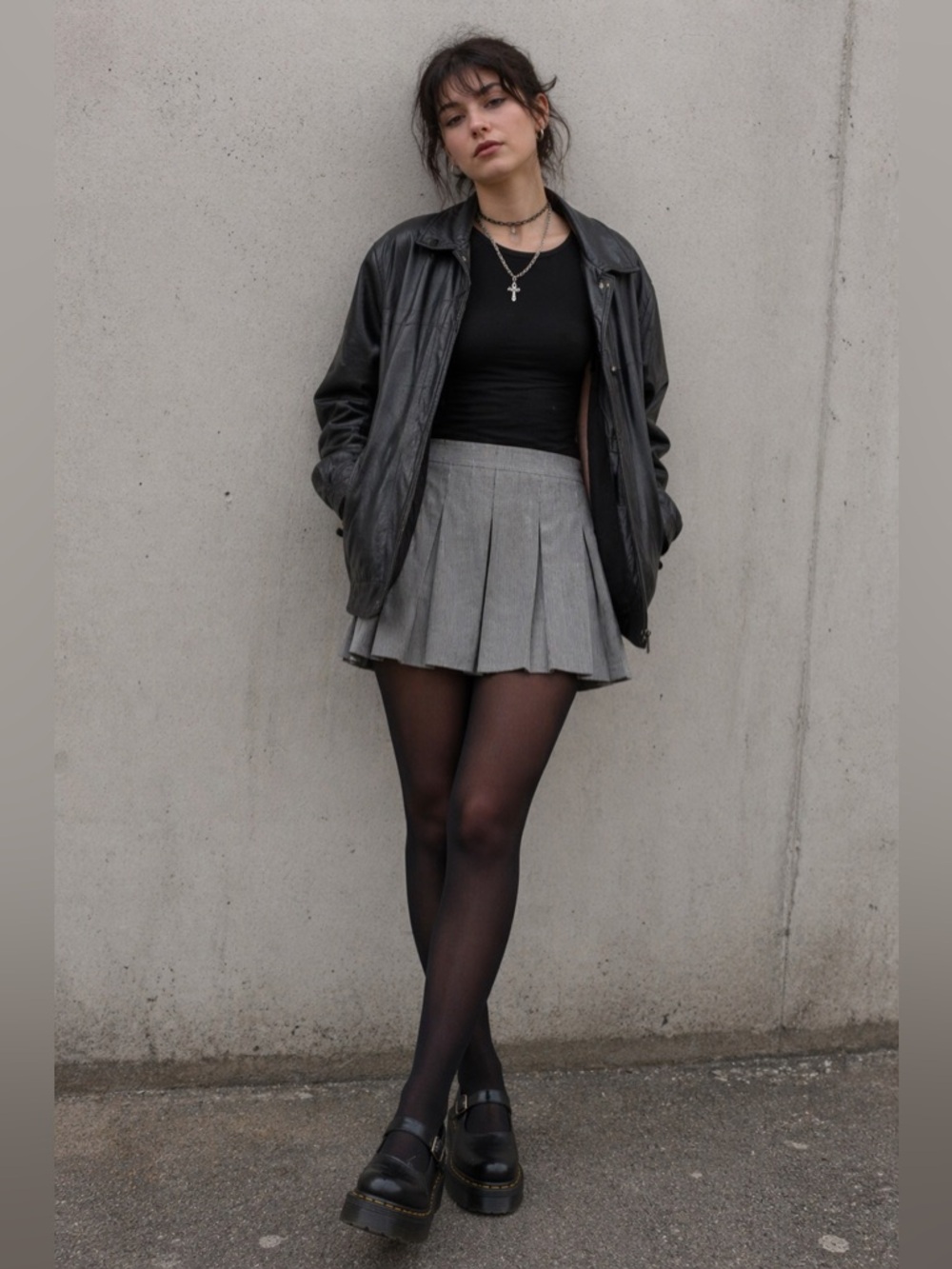 Vintage Deadstock new Stringbean black houndstooth pleated Mini Skirt 80s 90s
